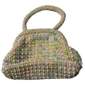Vintage Pastel Candy Dot Beaded Handbag Small Rainbow Purse Clap Wristlet